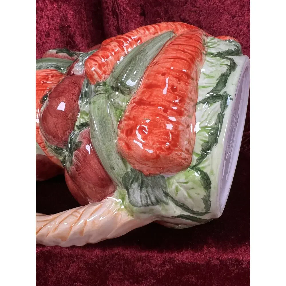 Vintage Ceramic Pitcher - Hand Painted 3D Vegetable Relief - World Bazaar Inc